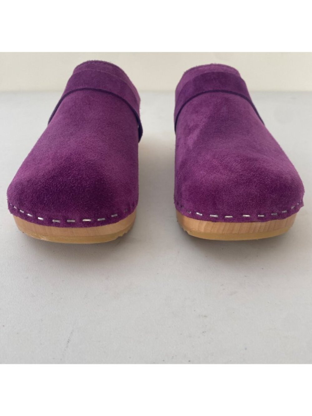 Swedish Hasbeens Husband Clogs Shoes Purple Suede - Picture 3 of 12